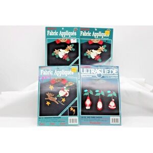 Holiday‎ Fabric Appliques Lot of 4 Vintage Christmas Iron on Kits Angels Santas